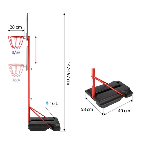 Stand baschet + panou cu inel si plasa + minge cu pompa h=147–197 cm Nils ZDK881A 10-20-007 (14257)