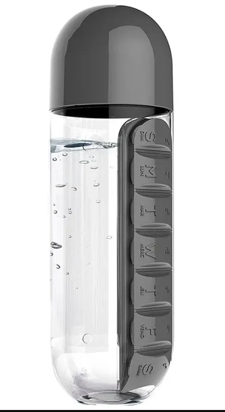 Sticla pt apa din plastic  cu organizator pastile 600 ml 188-1 (10560) 2